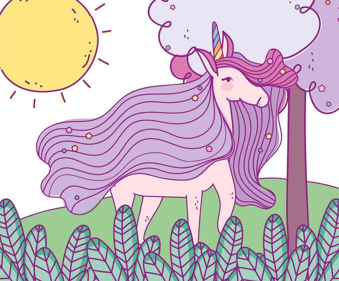 Unicornio mágico al aire libre en el bosque vector