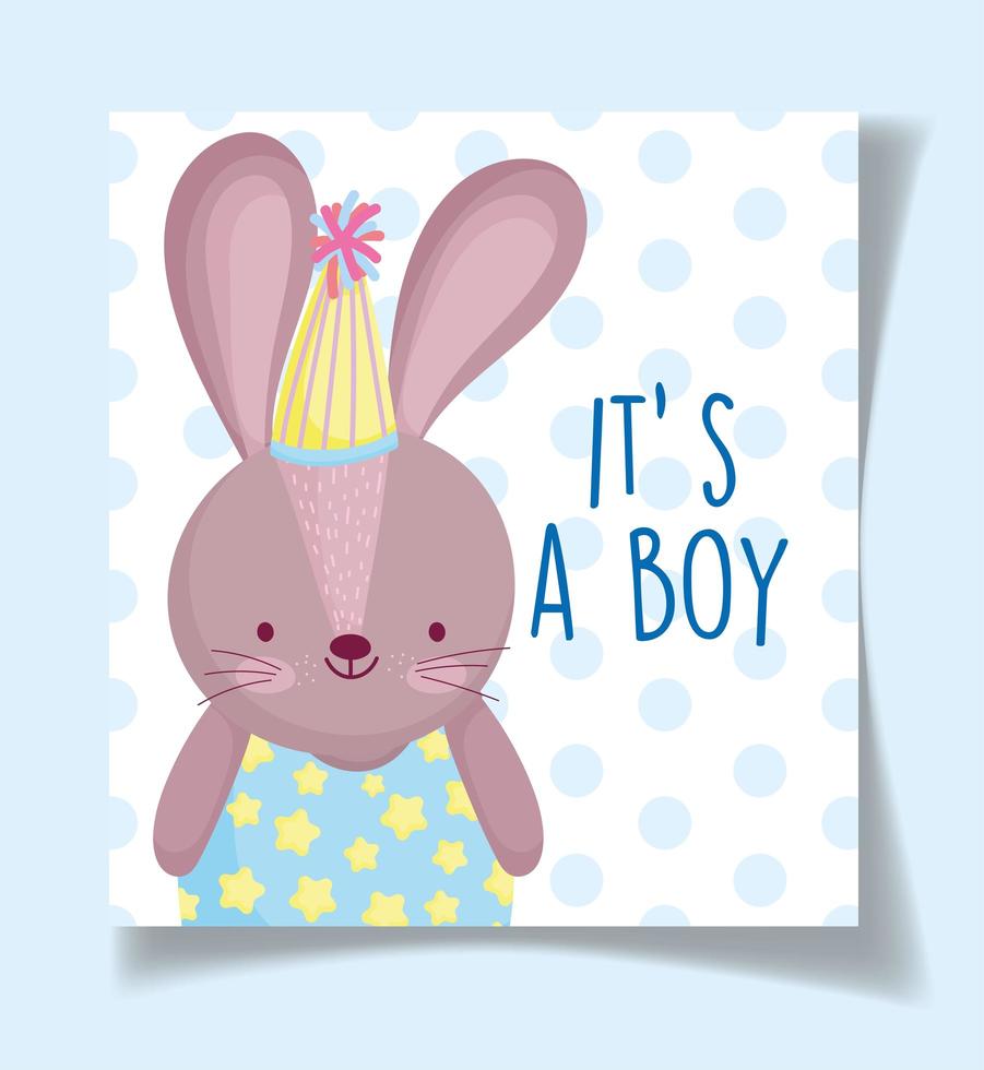 Rabbit boy baby reveal card template vector