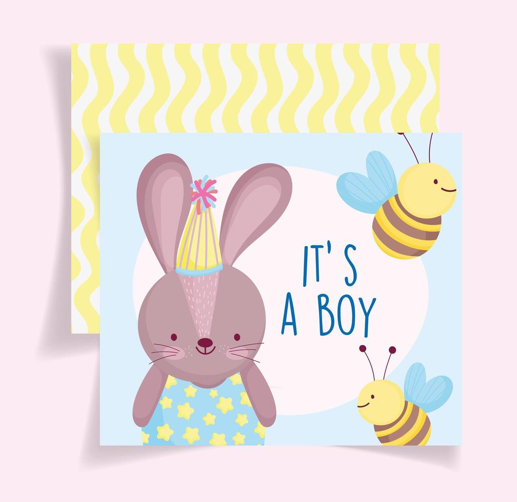 Bunny boy baby shower card template vector