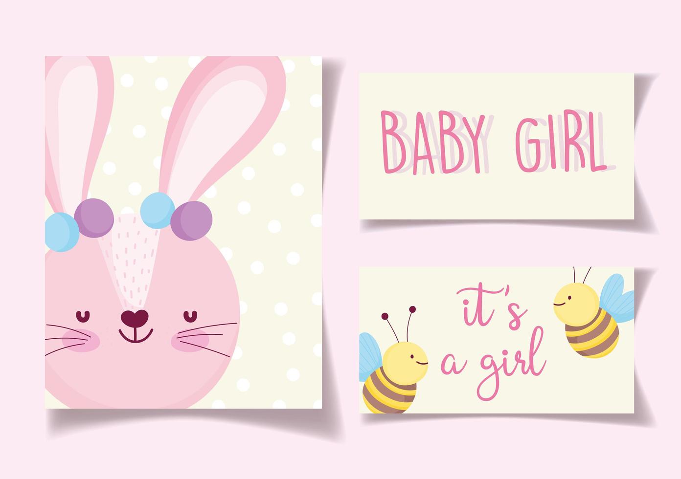 pink bunny girl baby revelar plantillas de tarjetas vector