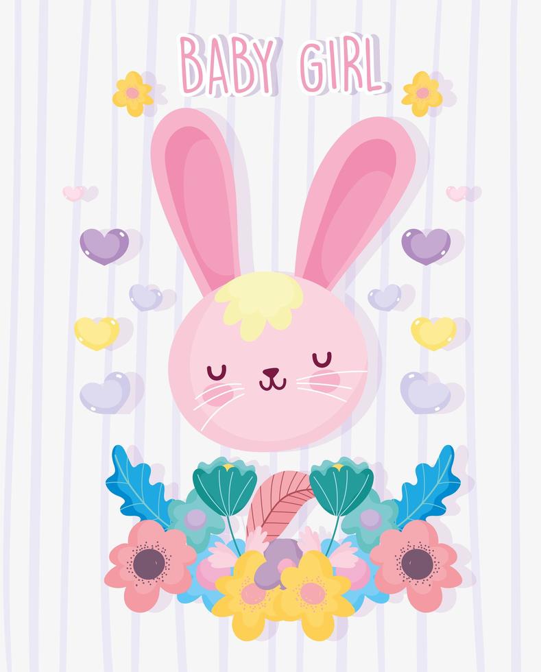 Cute bunny girl with flowers card template vector