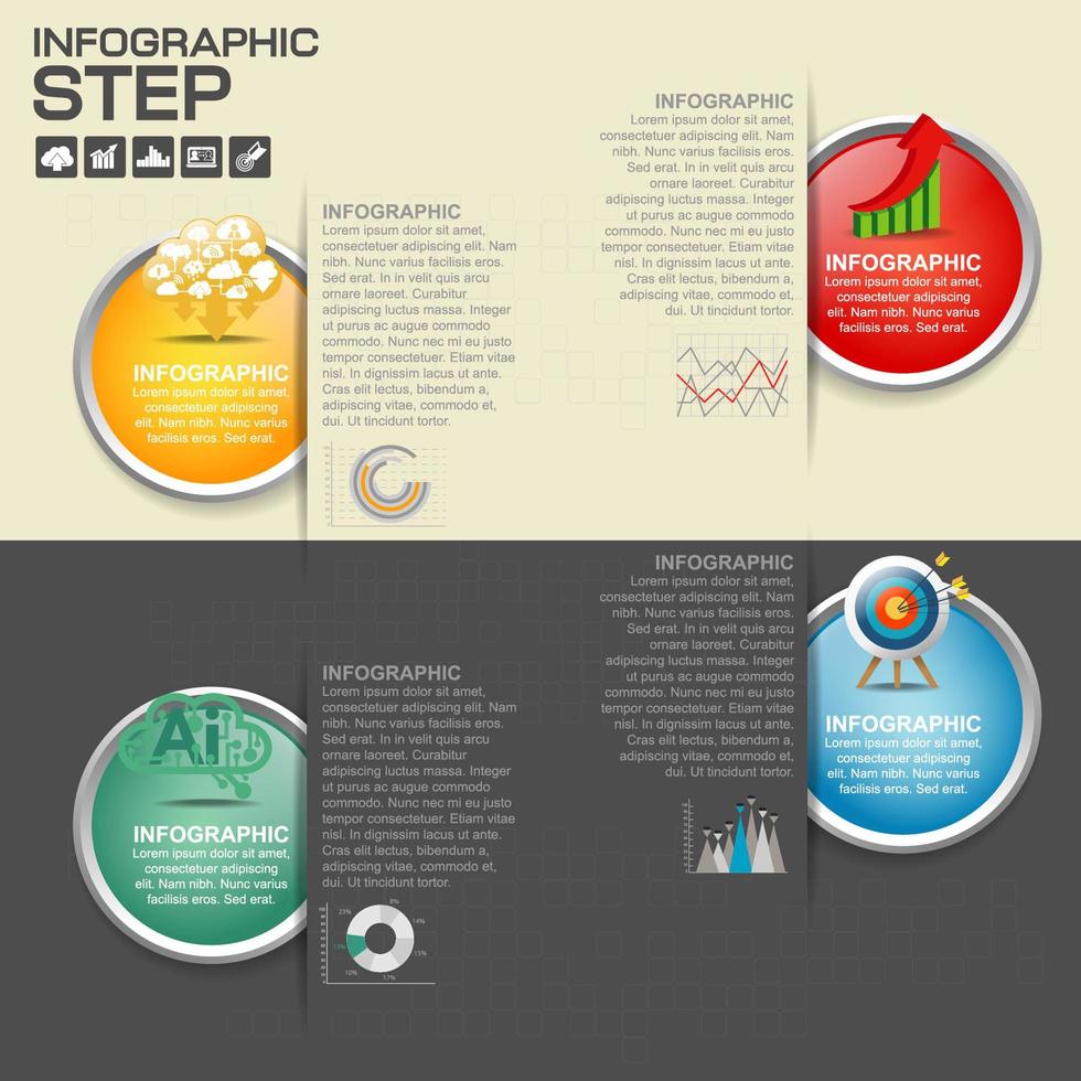 Infografía con pasos de círculo modernos en rendijas de papel vector