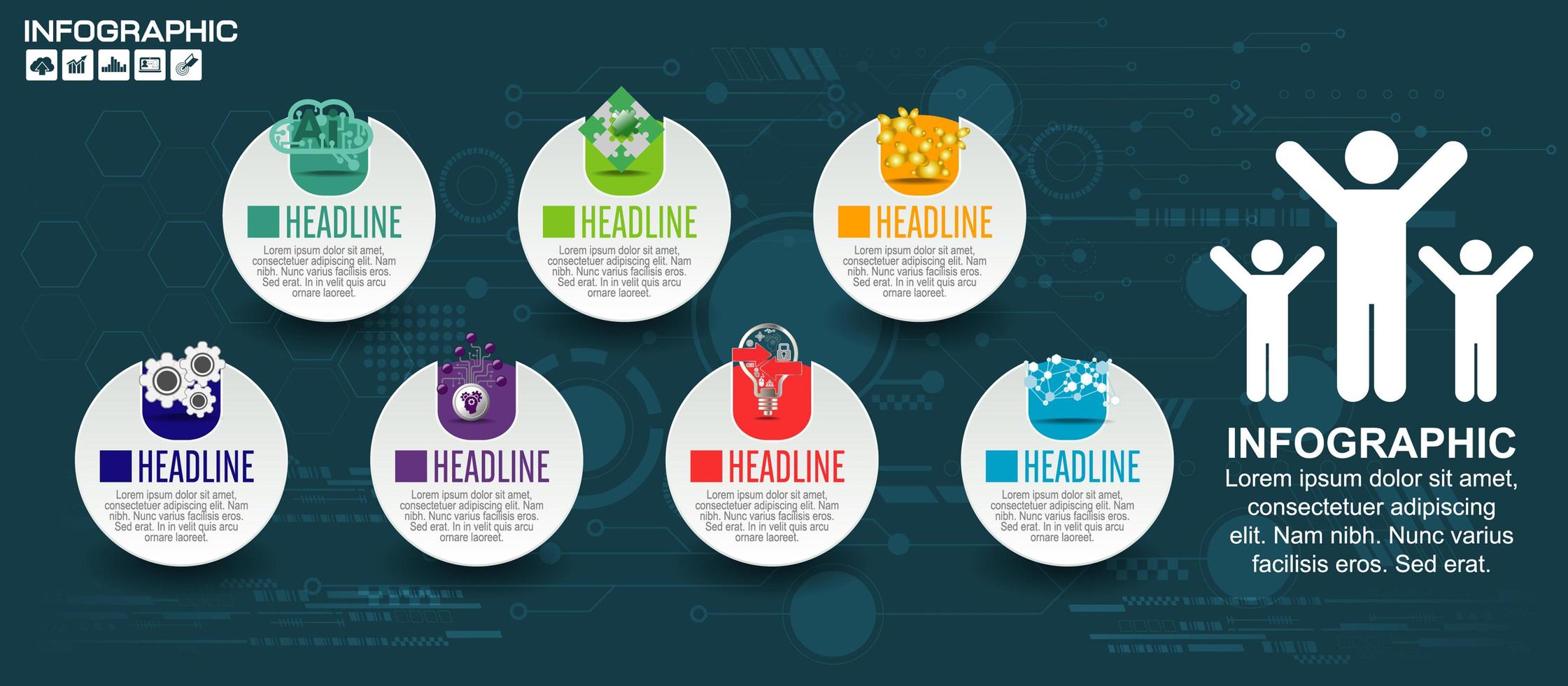  7 step circle label infographic with place for your data vector