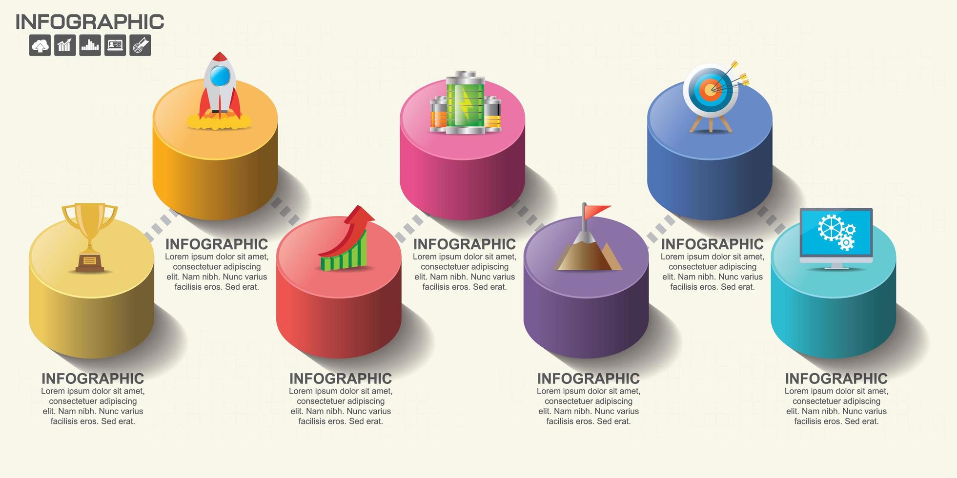 Cilindro colorido timeline infografía vector
