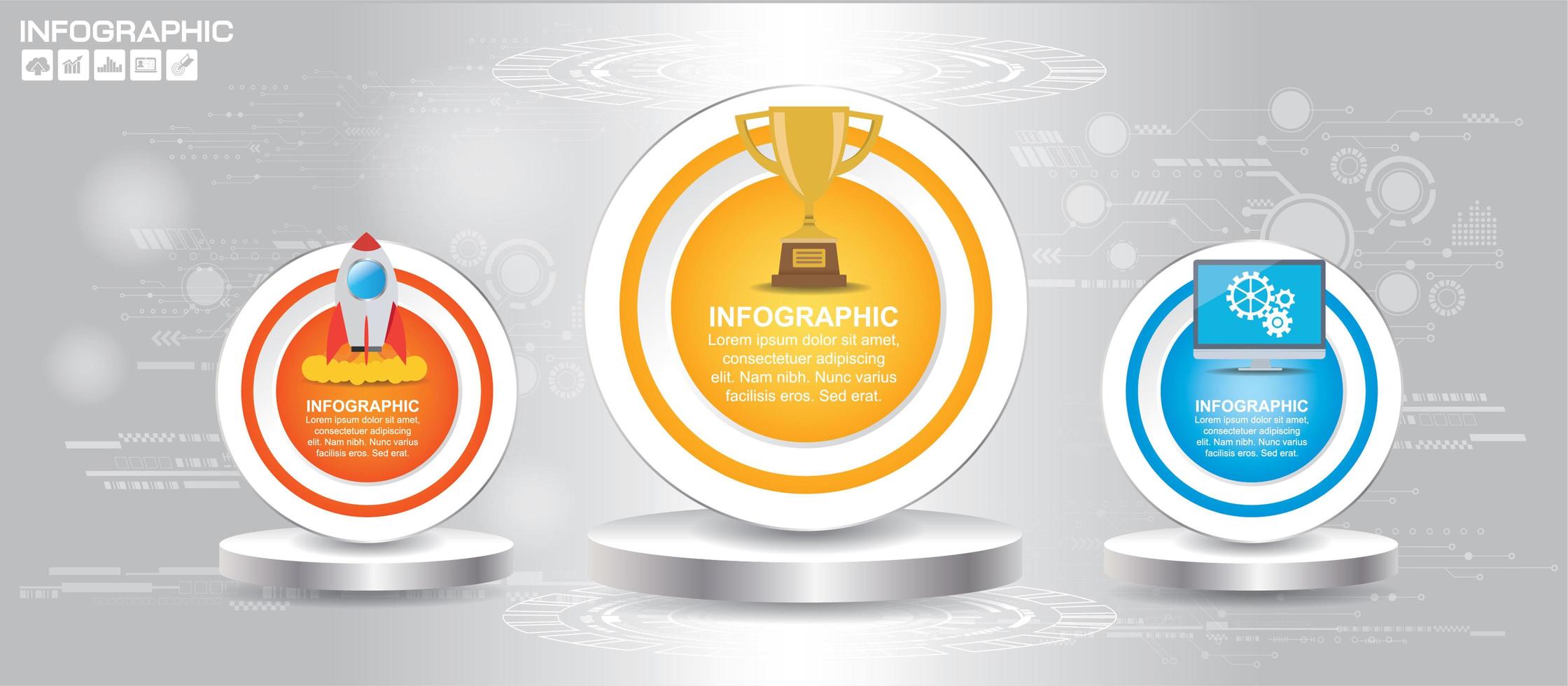 Three circle podium levels infographic  vector