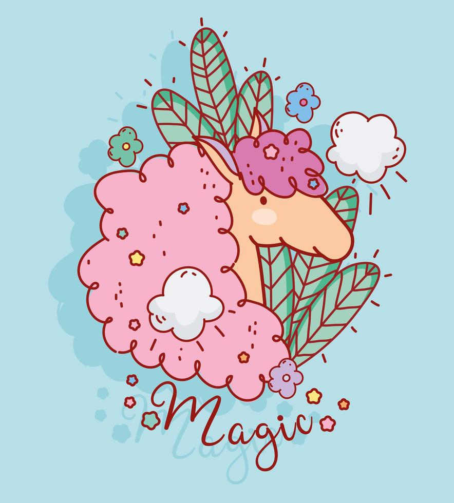 Cute magic unicorn with leaves vector