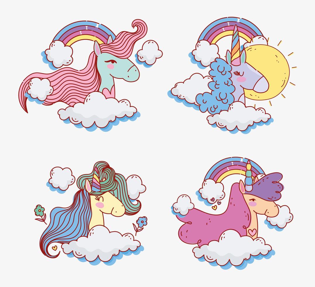 Set Of Unicorn Heads 1235450 Vector Art At Vecteezy Set Of Unicorn Heads Vector