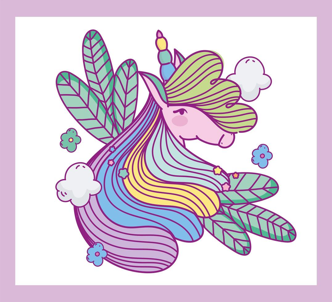 plantilla de tarjeta de cabeza de unicornio de fantasía vector