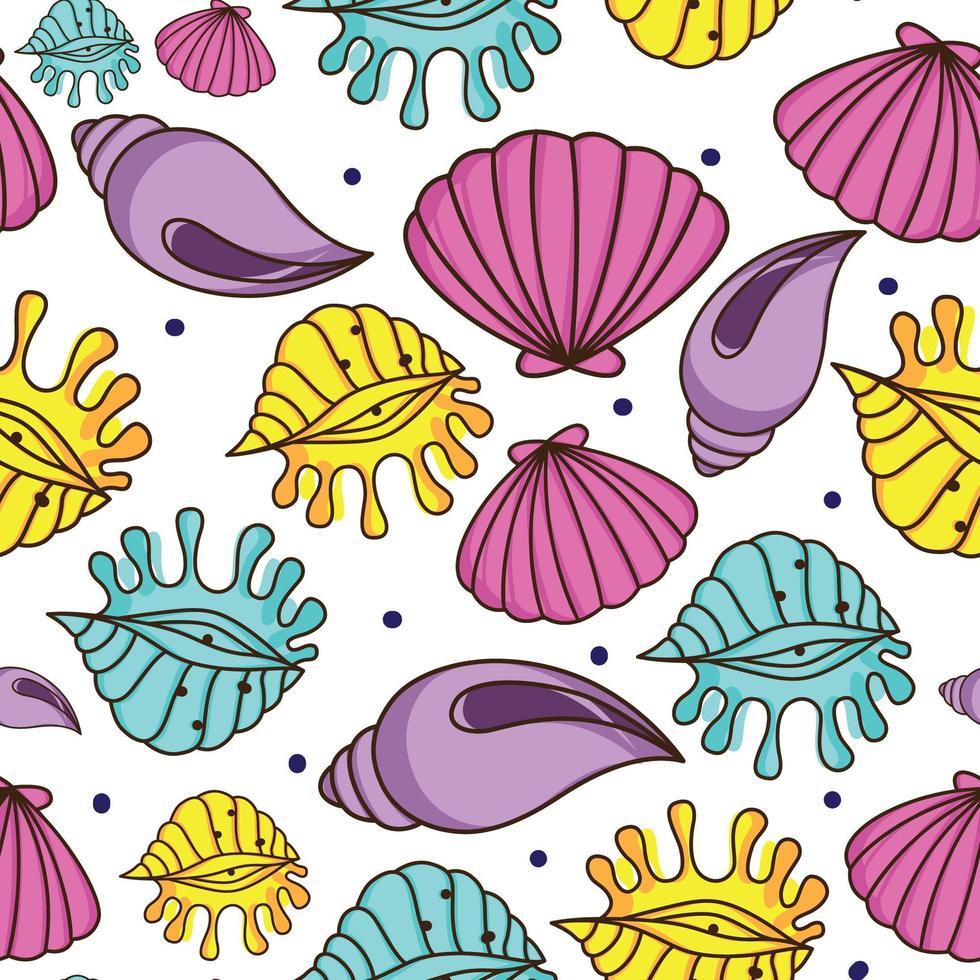 Hand drawn seashells pattern vector