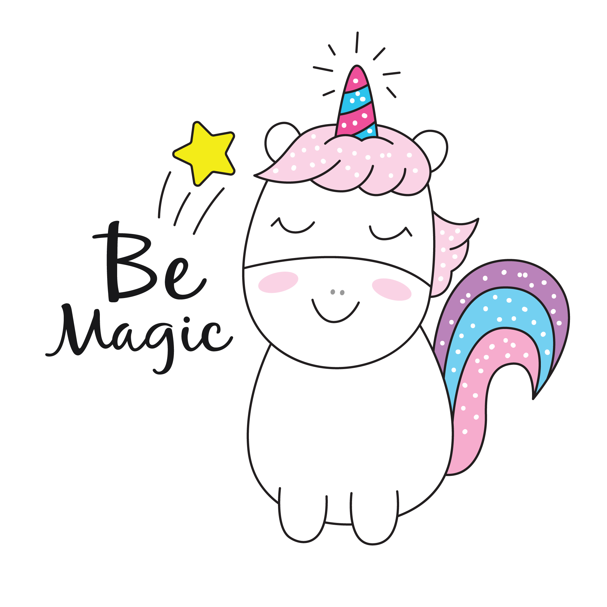 Be magic text and happy unicorn design 1235480 Vector Art at Vecteezy