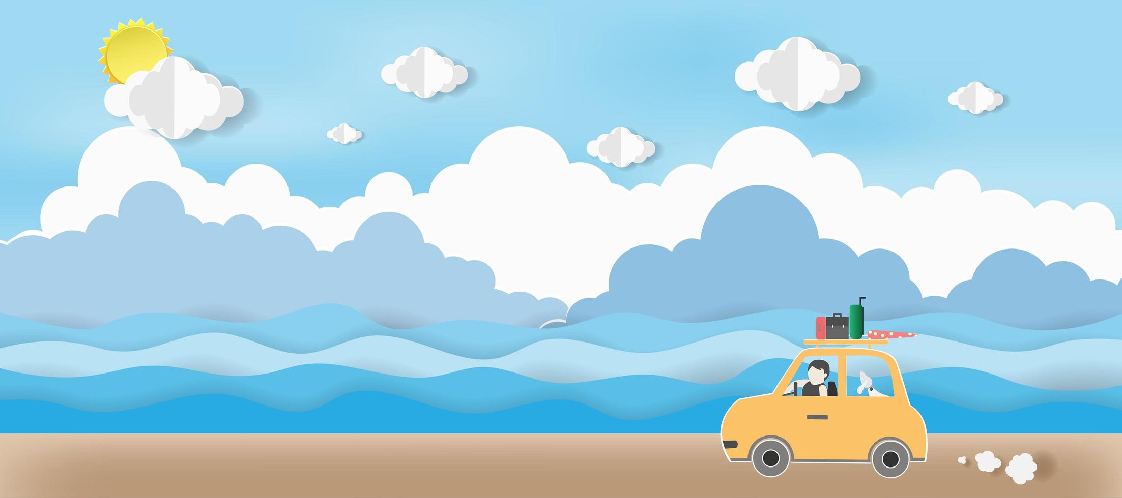 Car on the road with a sea view vector