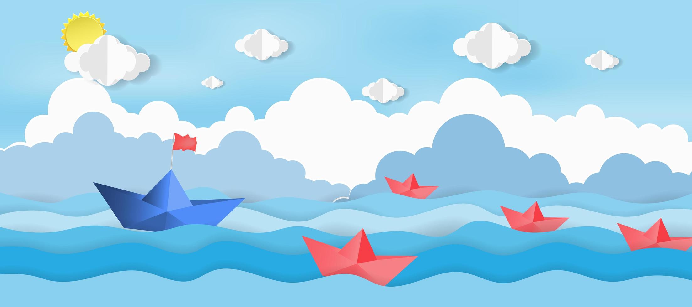 Paper boats sailing on the sea vector