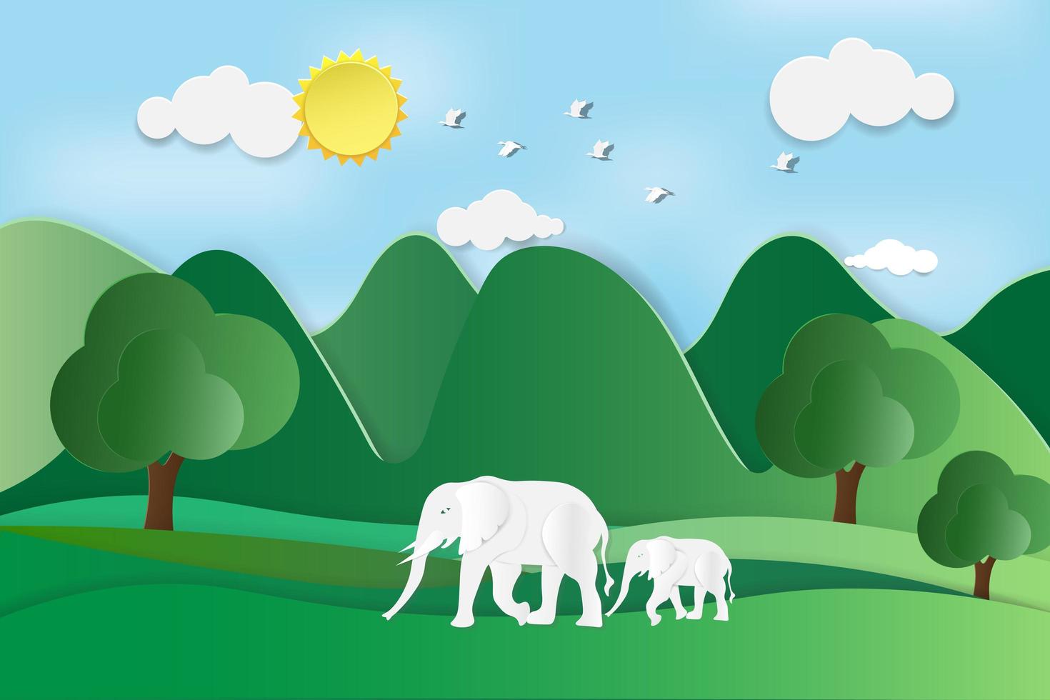 World Wildlife Day design with elephants in the forest vector