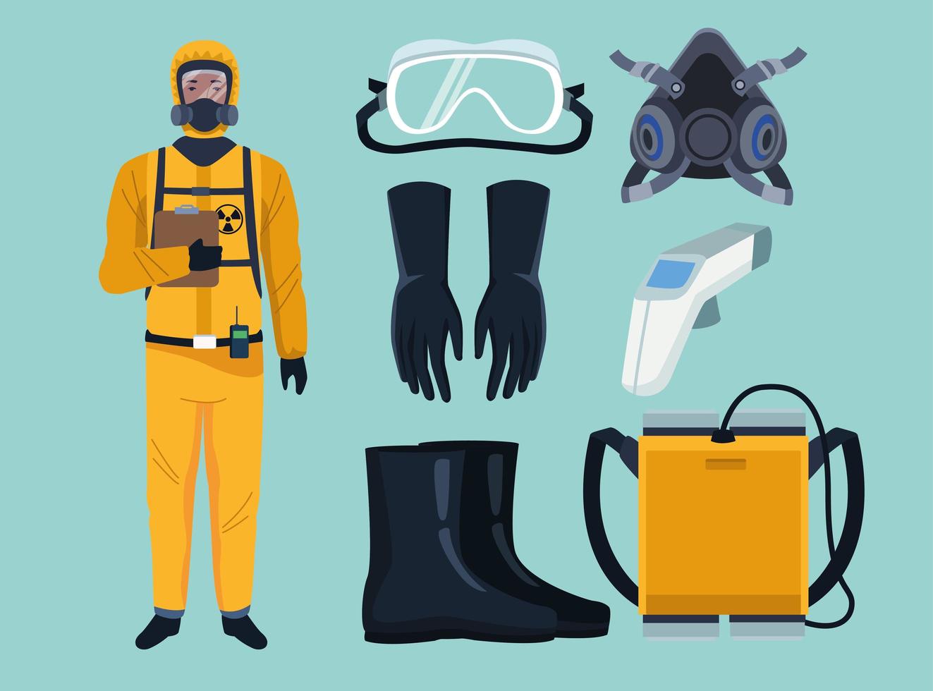 Biosafety Worker with Equipment Elements for COVID-19 Protection vector