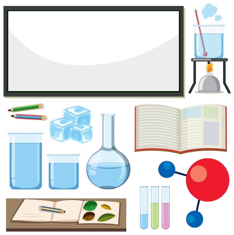 Conjunto de equipos de ciencia sobre fondo blanco. vector