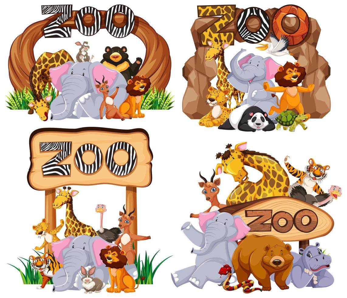 Set of animals at the entrance sign vector