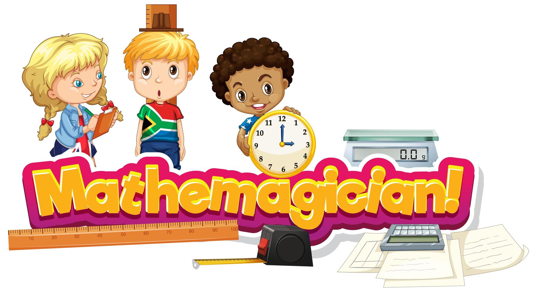 Font design for word mathemagician with children vector