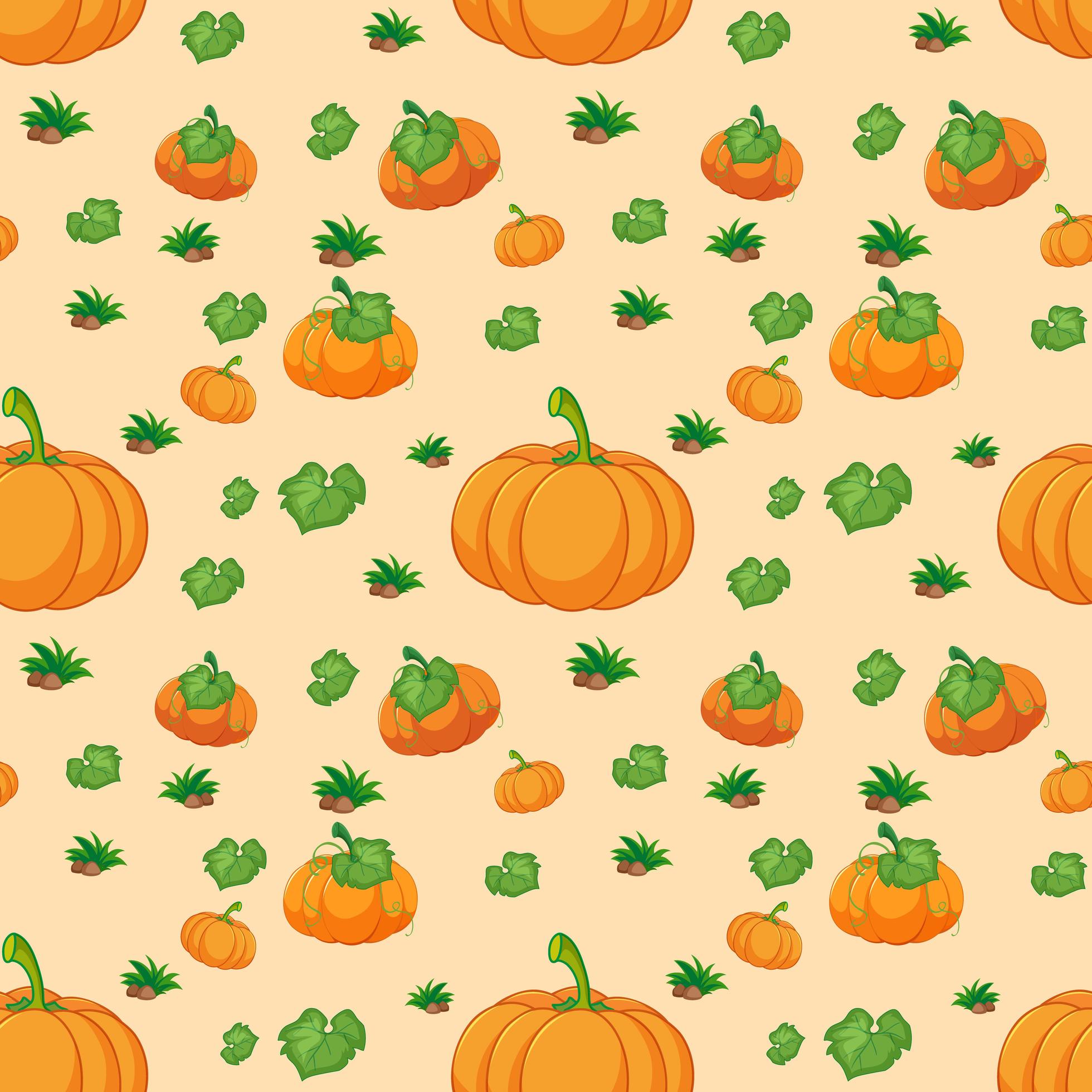 Seamless pumpkins pattern on orange background 1235568 Vector Art at