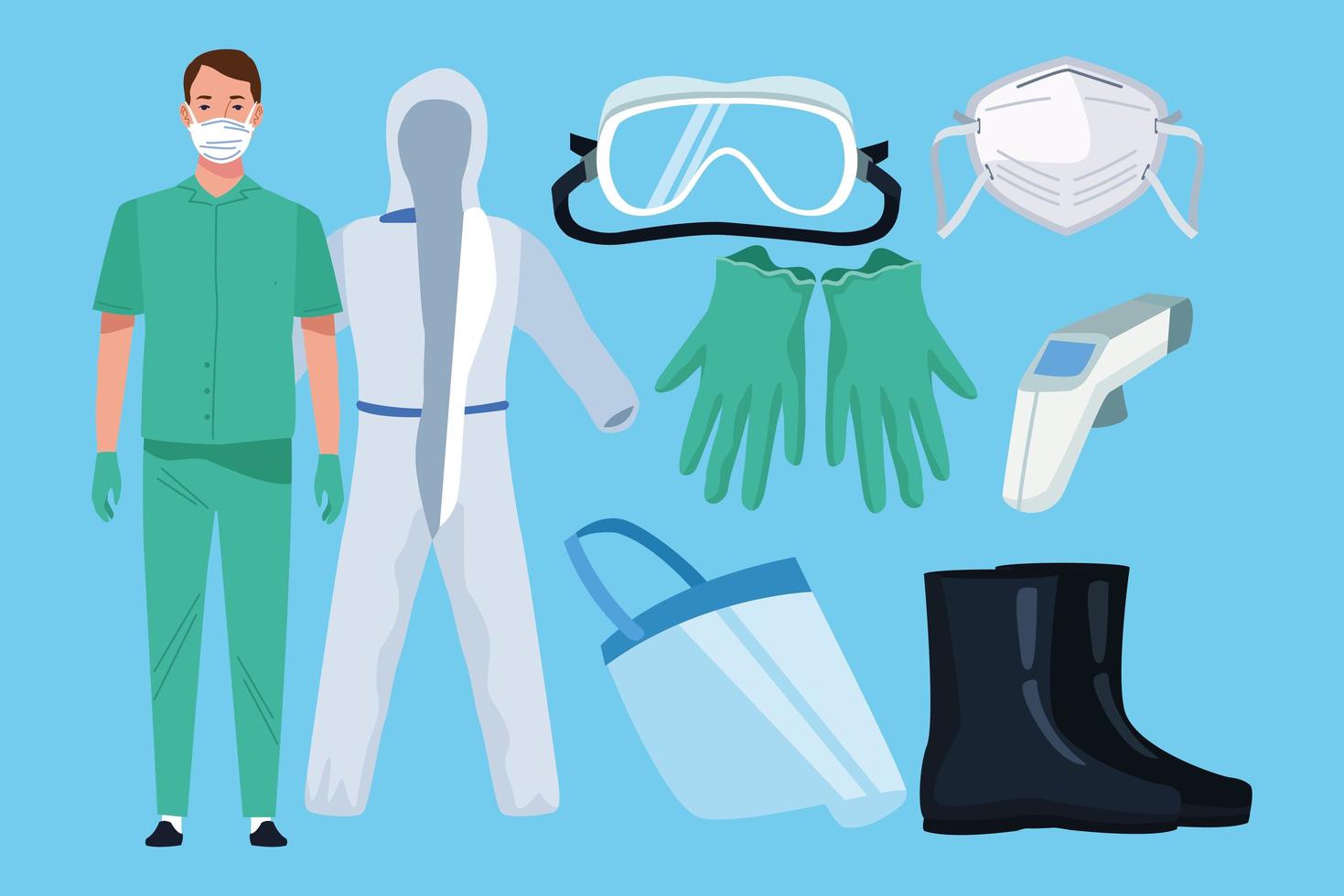 Doctor with Biosafety Equipment Elements for COVID-19 Protection vector