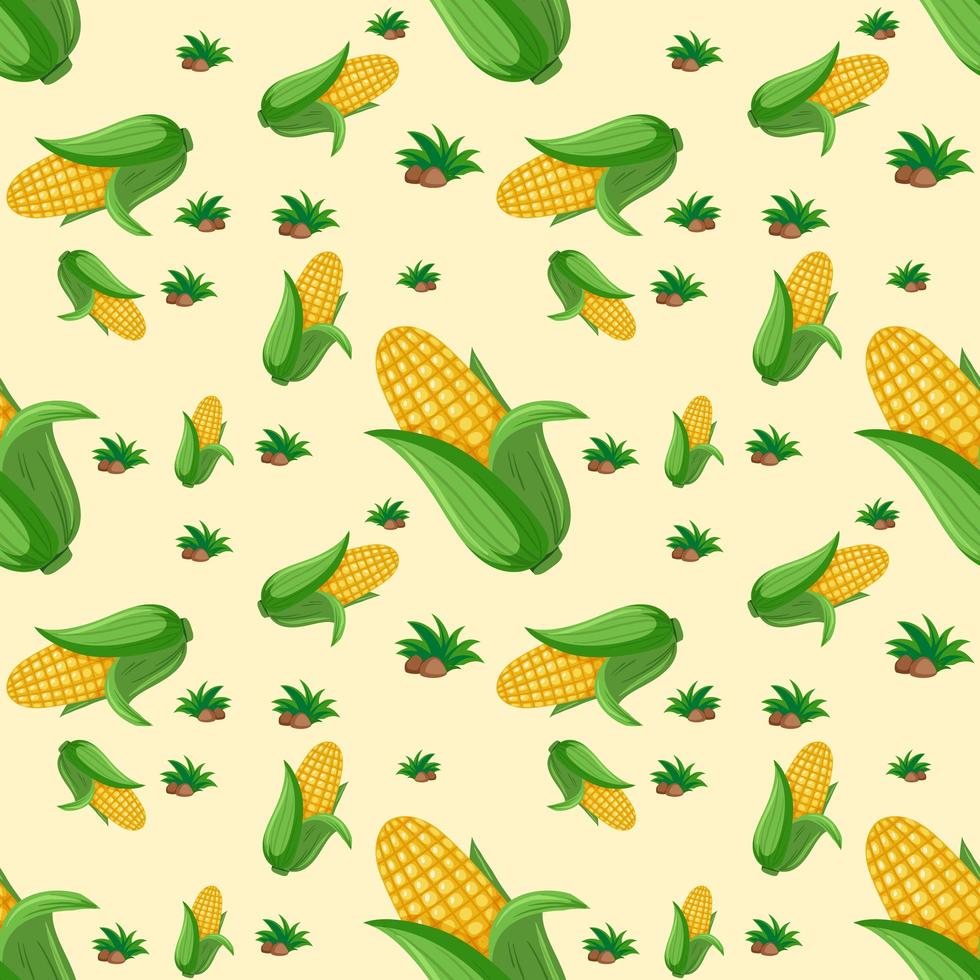 Seamless pattern with corn on yellow background vector