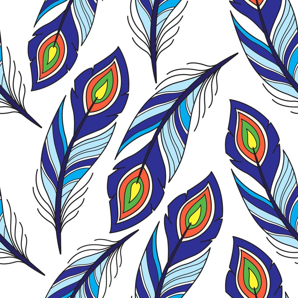 Seamless pattern with peacock feather vector