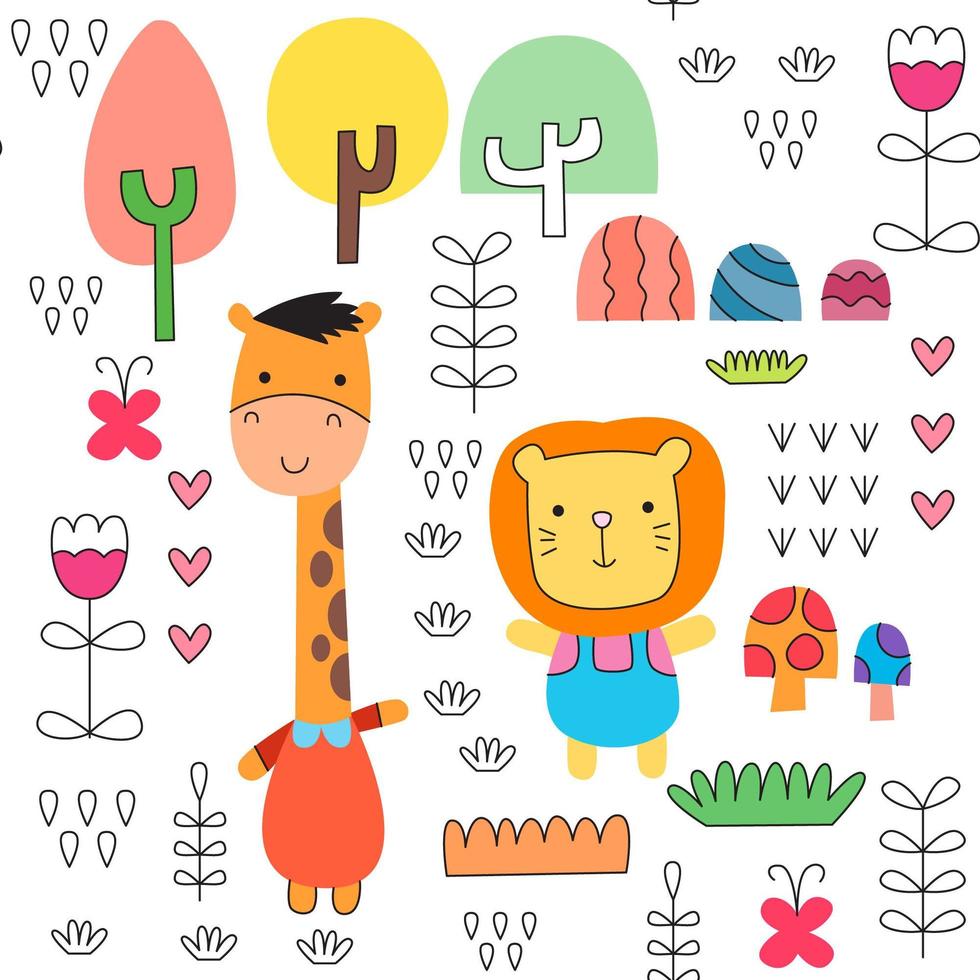 Pattern with cute baby animal vector