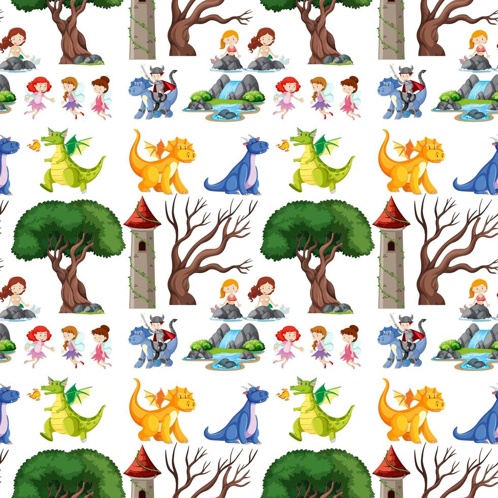 Seamless background with fairy tale elements vector