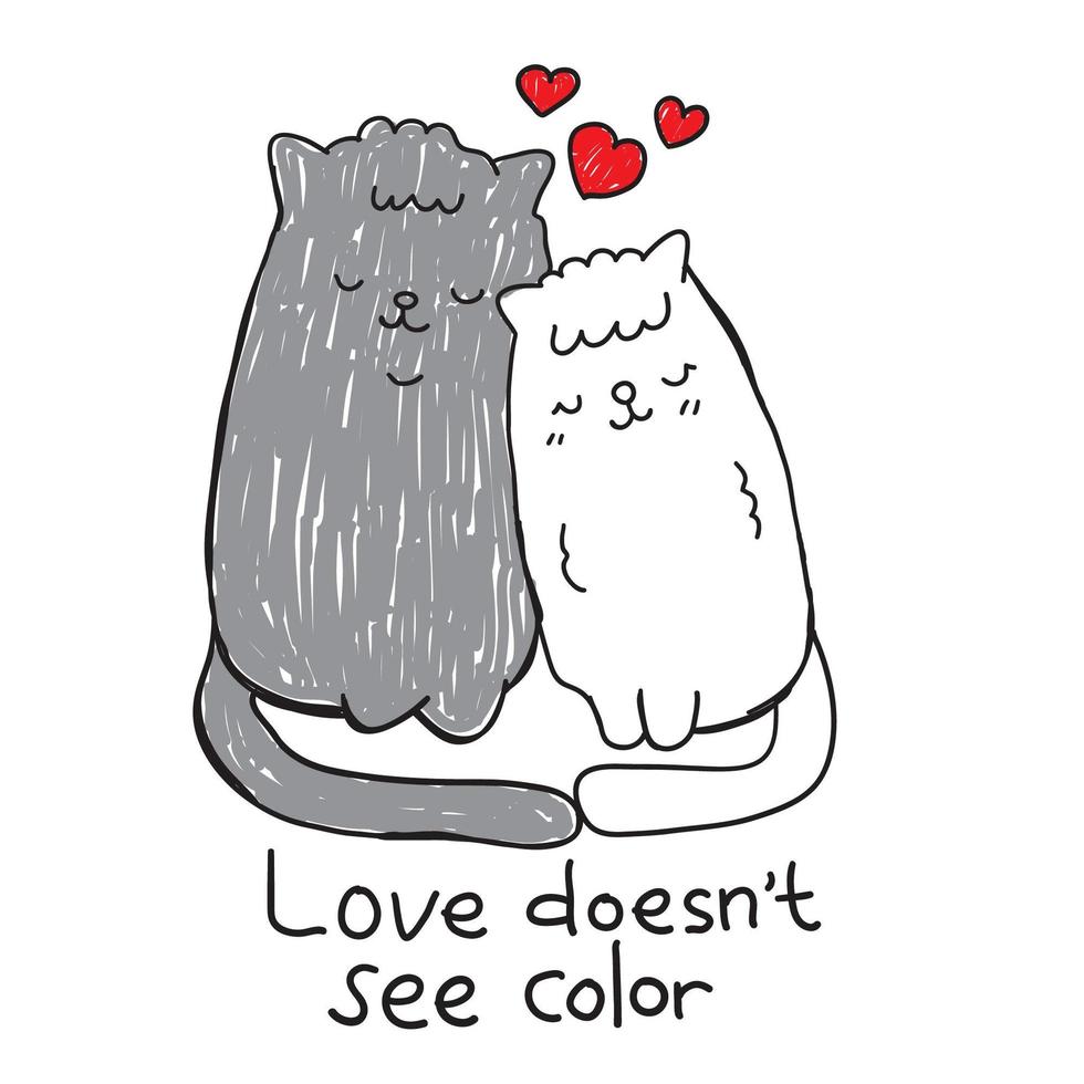 Love doesn't see color couple cat  vector