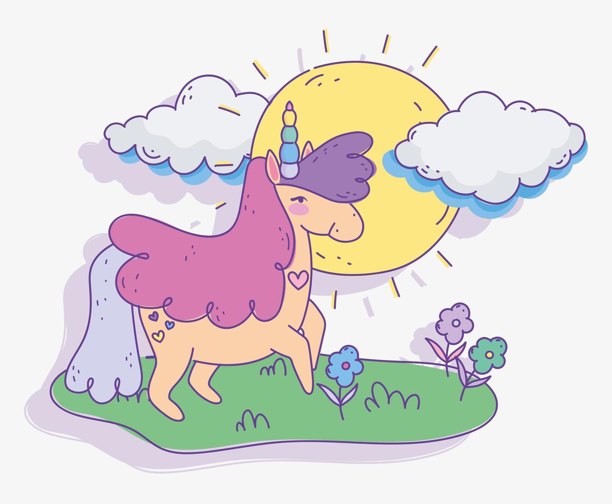 Happy unicorn outdoors vector