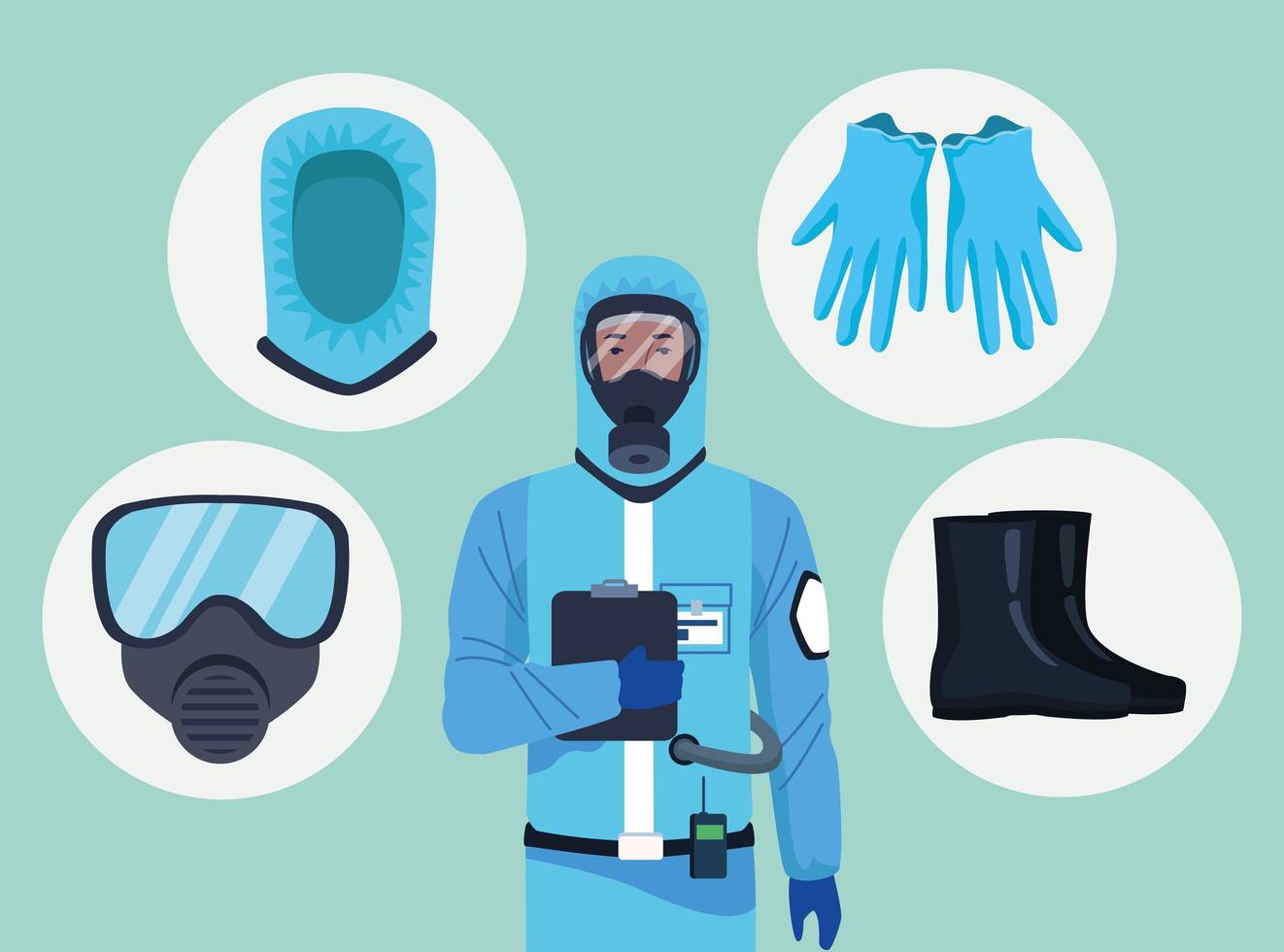 Biosafety Worker with Equipment Elements for COVID-19 Protection vector