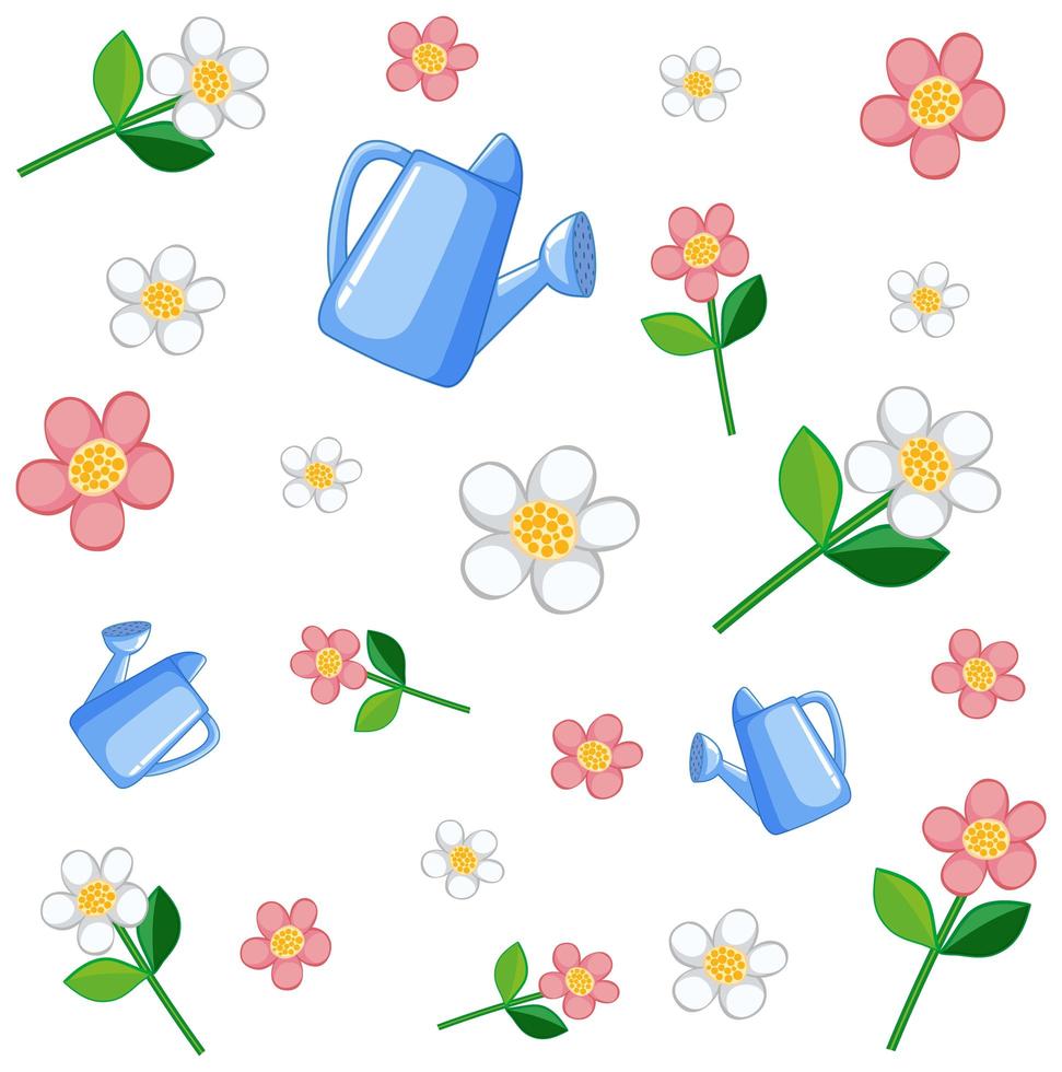 conjunto de flores y regadera vector