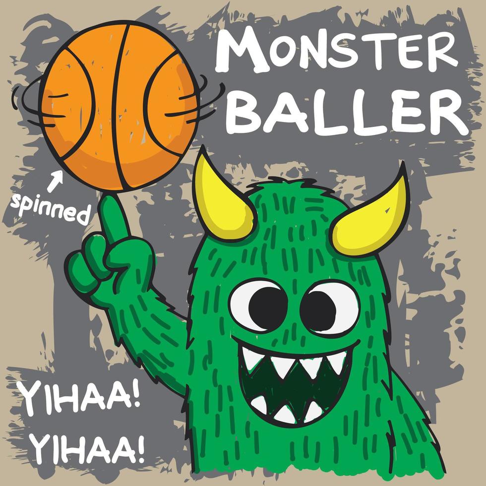 monstruo girando baloncesto en mano vector