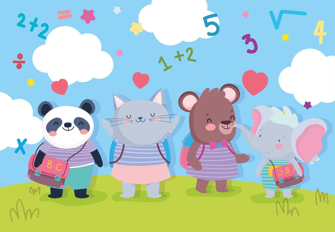 Cute student animals hanging outdoors vector