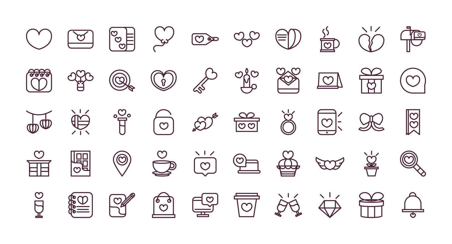 Set of line work Valentine's Day icons vector