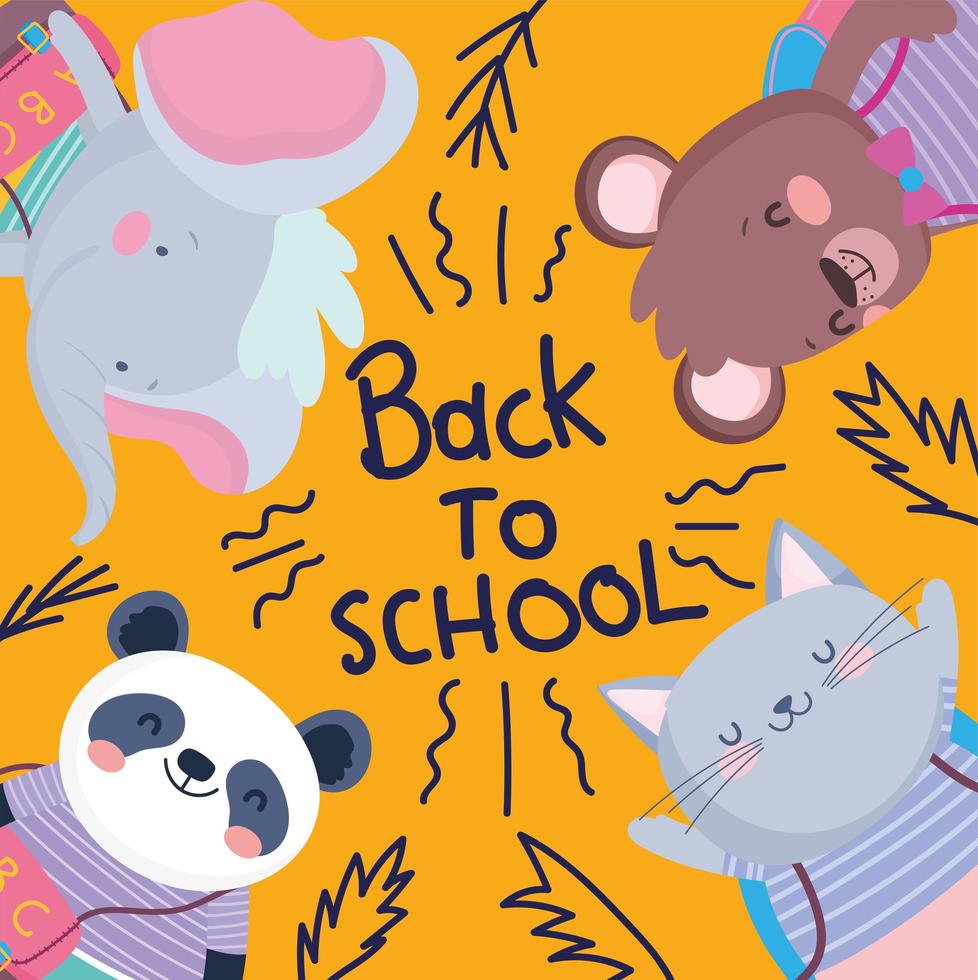 Cute Back to School animal card template vector