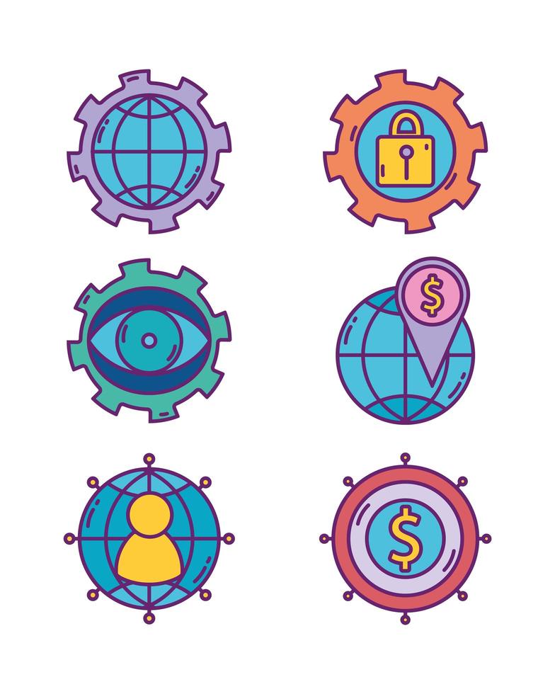Business strategy and digital marketing icons set vector