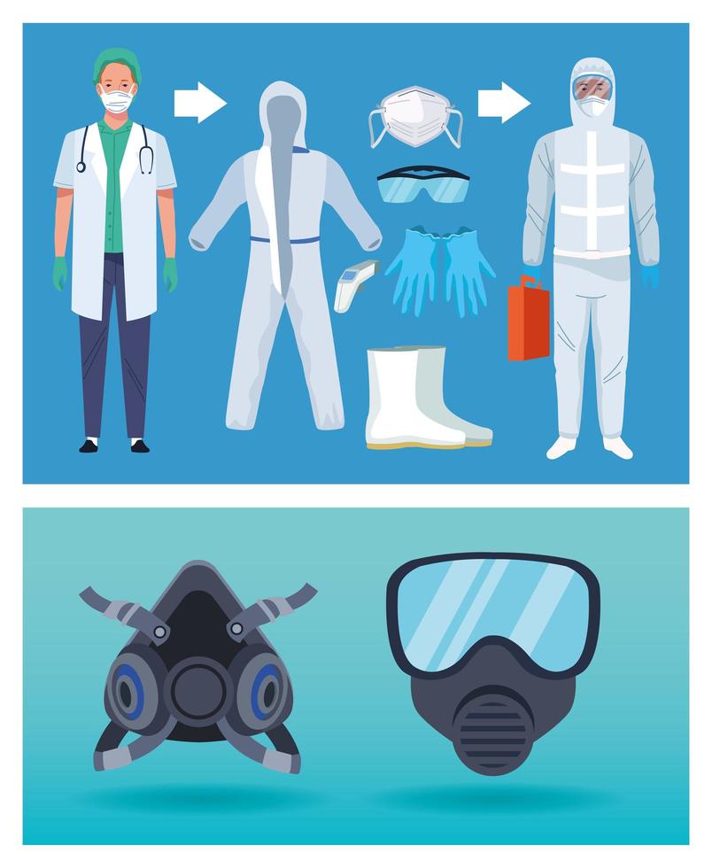 Doctor and Biosafety Workers with COVID-19 Protection Equipment vector