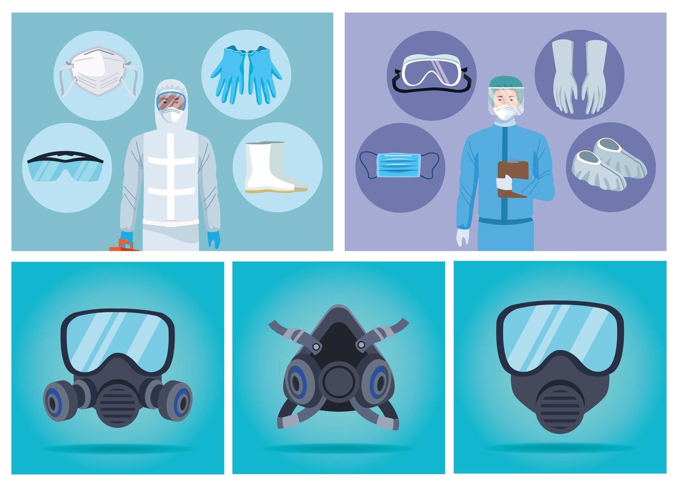 Biosafety Workers with Equipment Elements for COVID-19 Protection vector