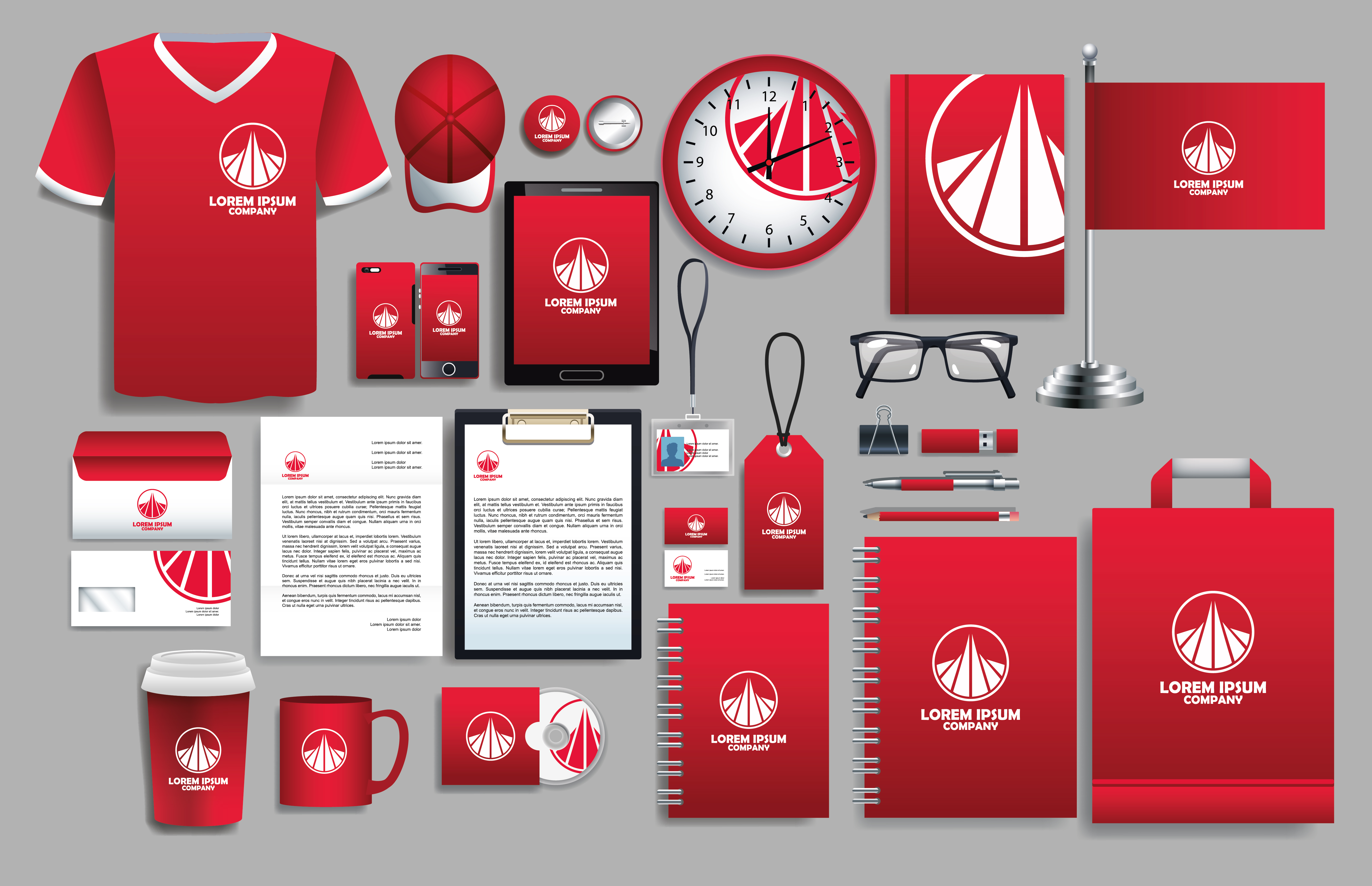 Set of Red, White Logo Elements with Stationery Templates 1235724