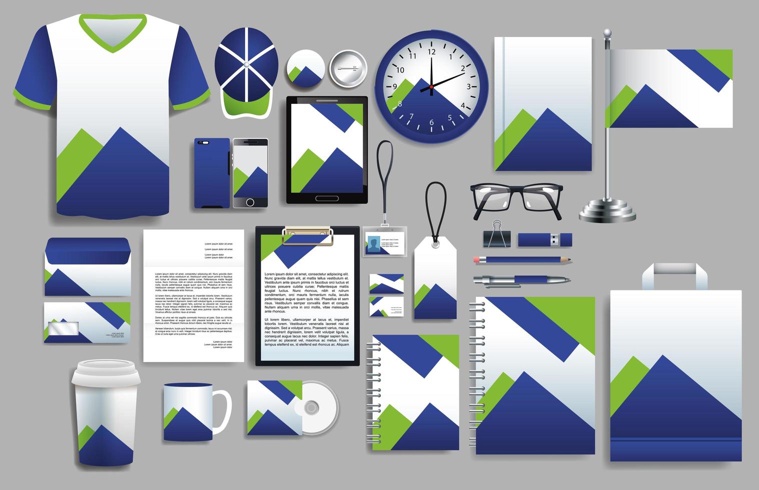 Set of Blue, Green Elements with Stationery Templates vector