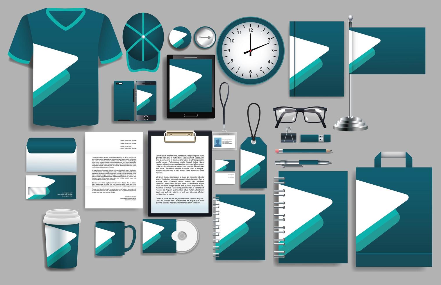 Set of Green, White Triangle Elements with Stationery Templates vector