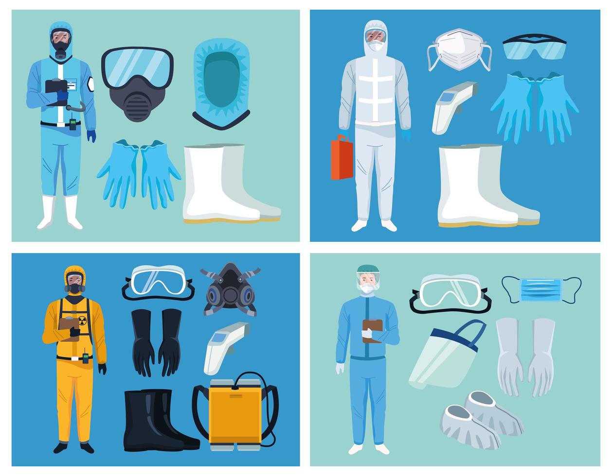 Doctor and Biosafety Workers COVID-19 Potection Equipment Set vector