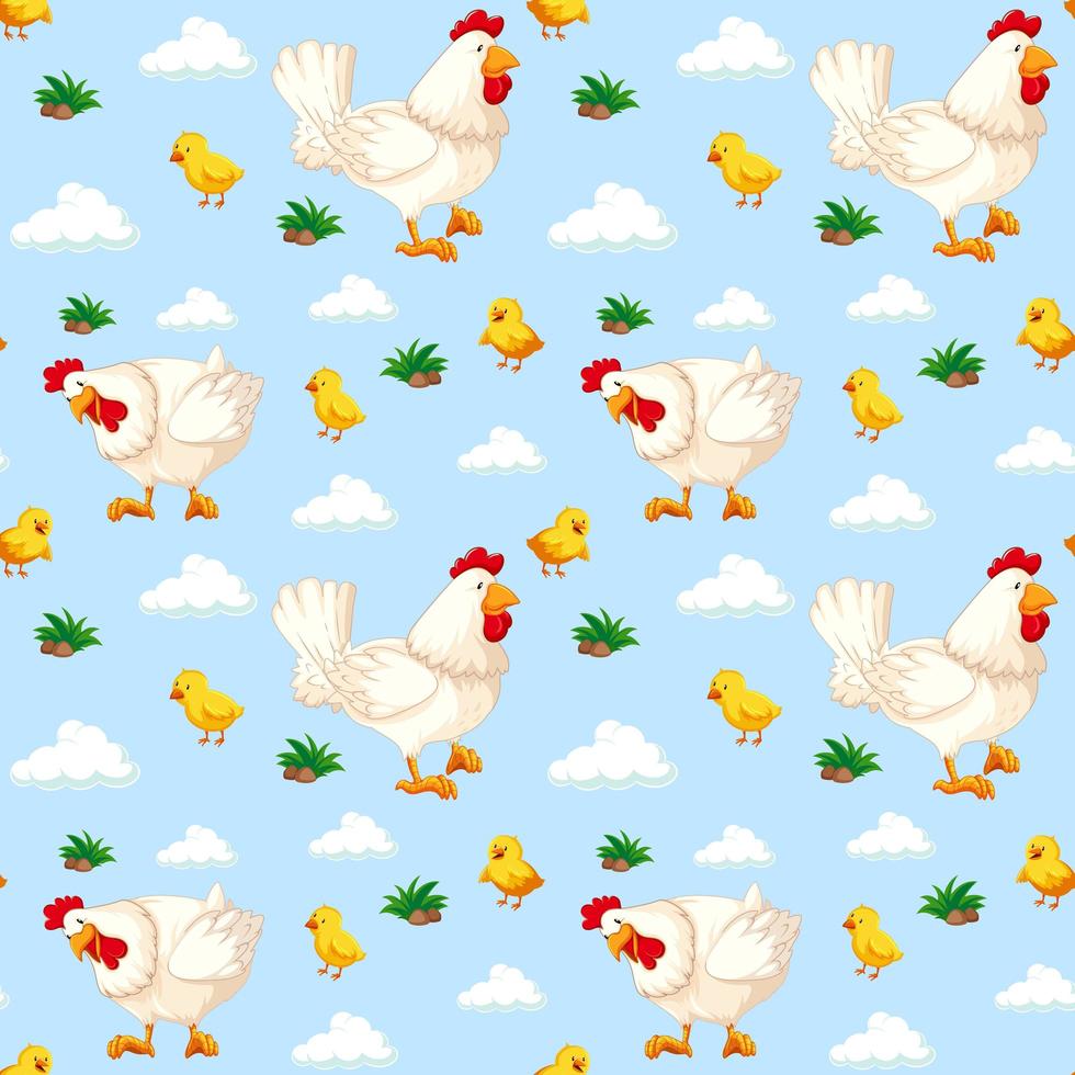 Seamless pattern with chickens in sky vector