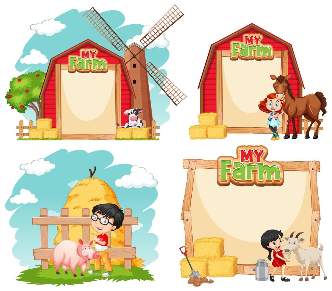 diseños de plantillas con niños y animales de granja vector