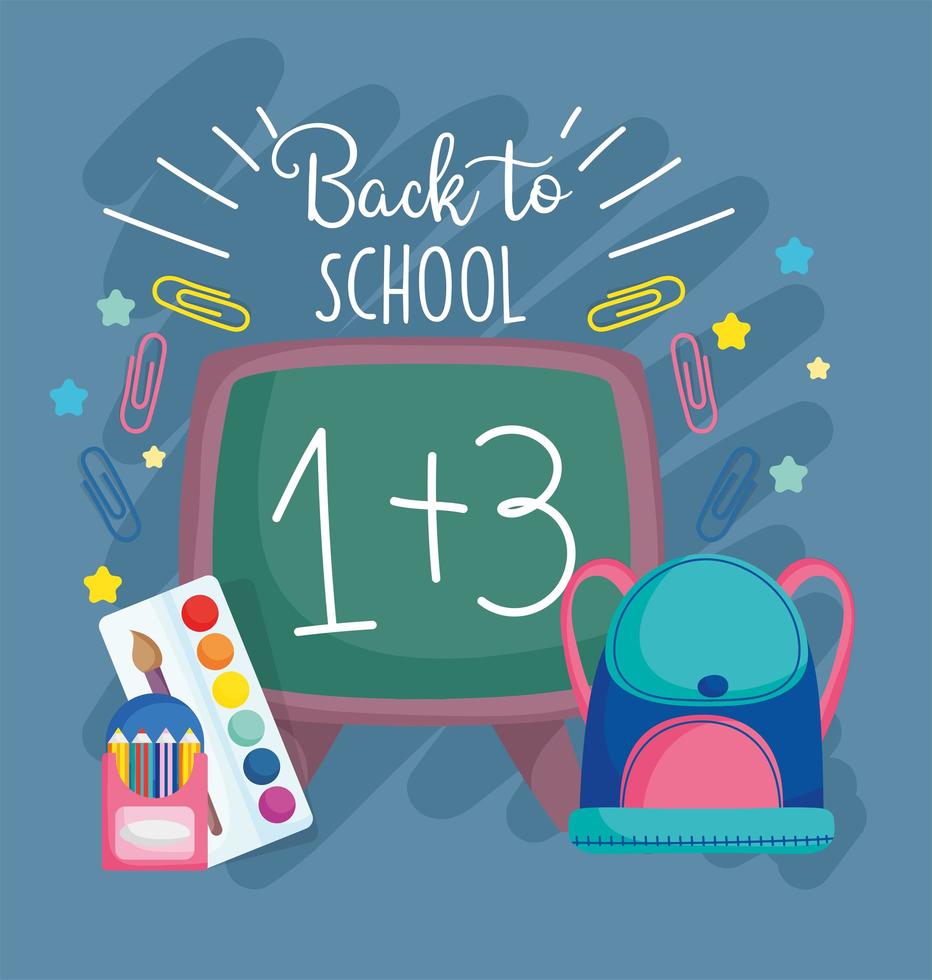 Back to school cute materials and chalkboard card template vector