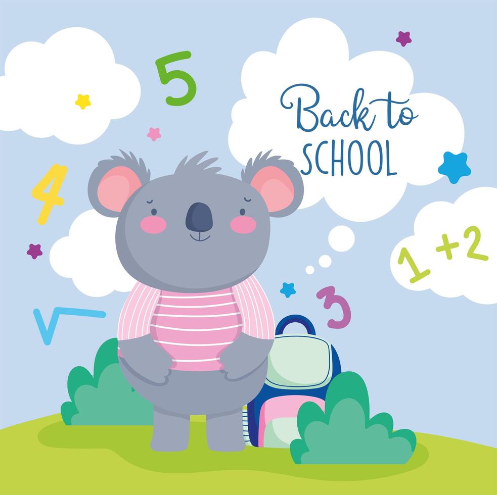 plantilla de tarjeta de regreso a la escuela lindo koala vector