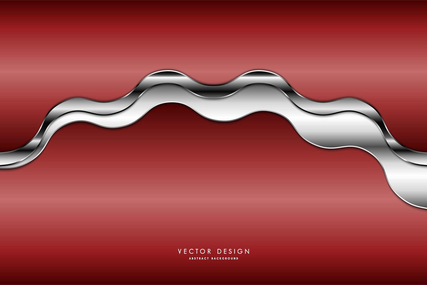 Wavy glossy silver plate running through metallic red gradient vector