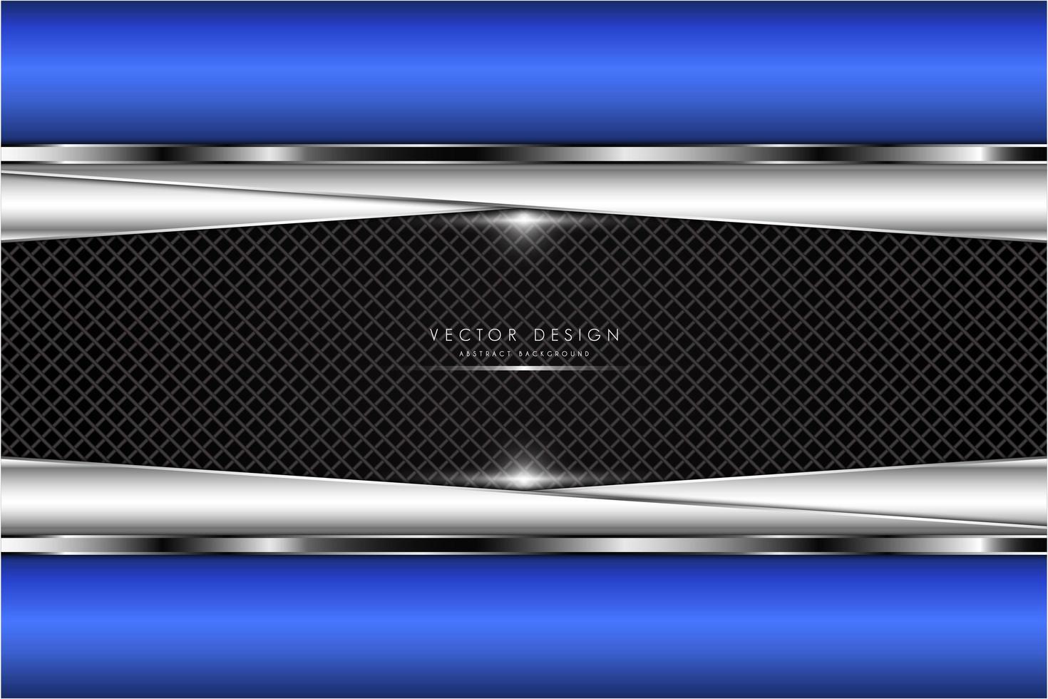 Metallic blue border and silver angled plates over grate texture vector