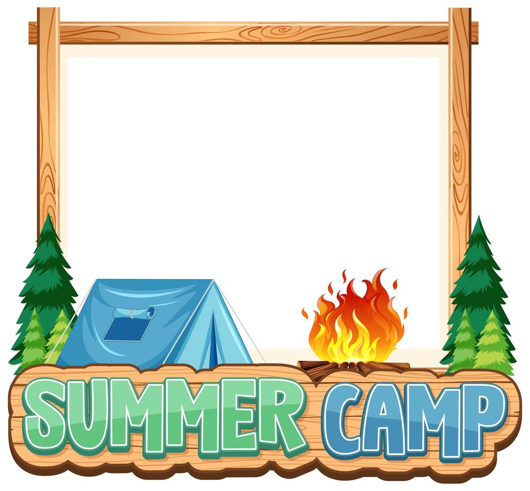 Border template design with tent and campfire vector