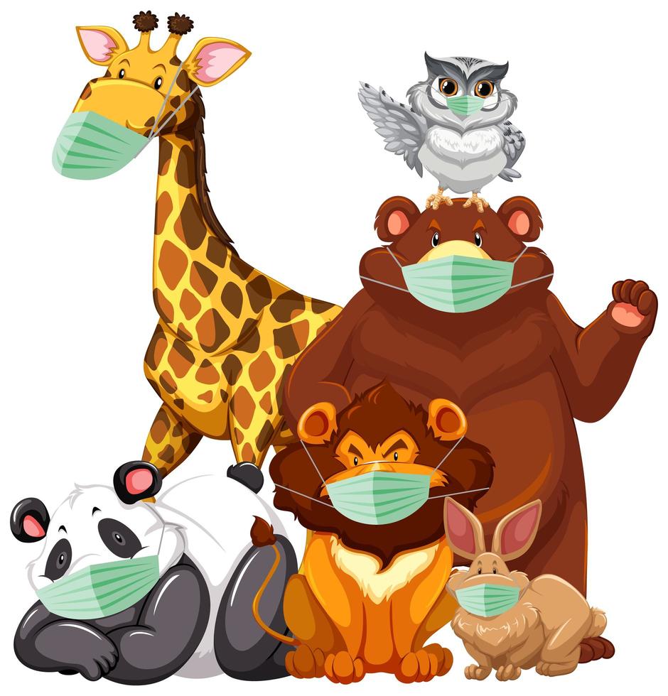 Wild animals wearing masks vector